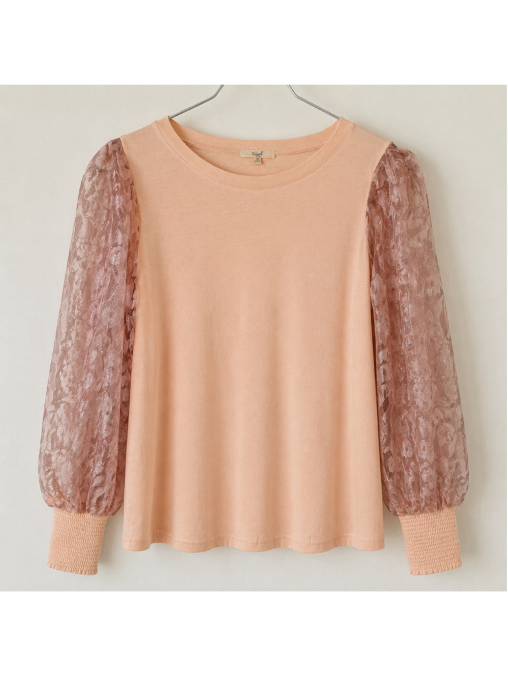Easel Peach Floral Burnout Balloon Sleeve Top Medium